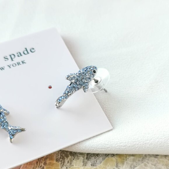 Kate Spade | Silver California Dreaming Shark Blue Stud Earrings - Picture 3 of 3